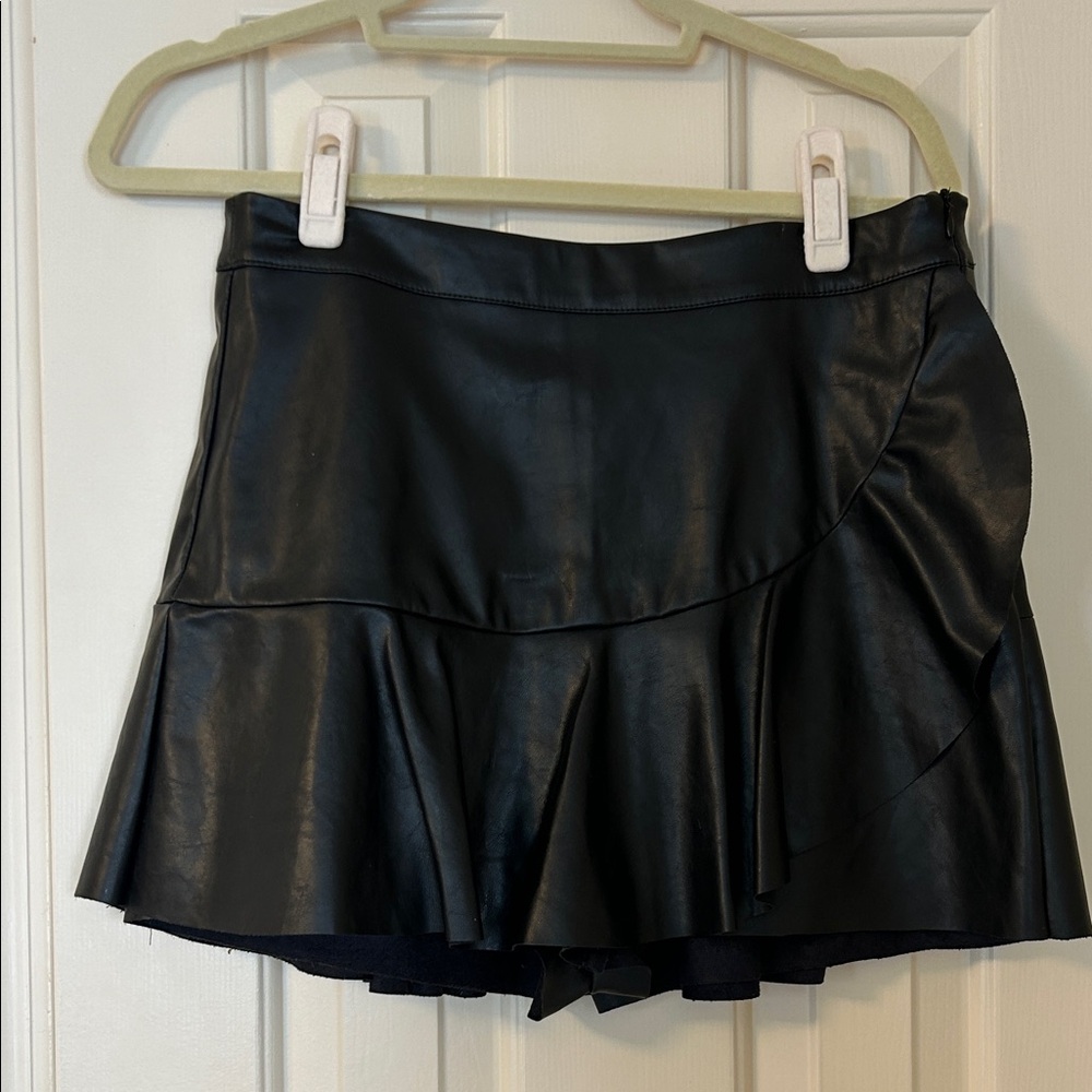 DO+BE Black Faux Leather Mini Skort with Ruffle Hem